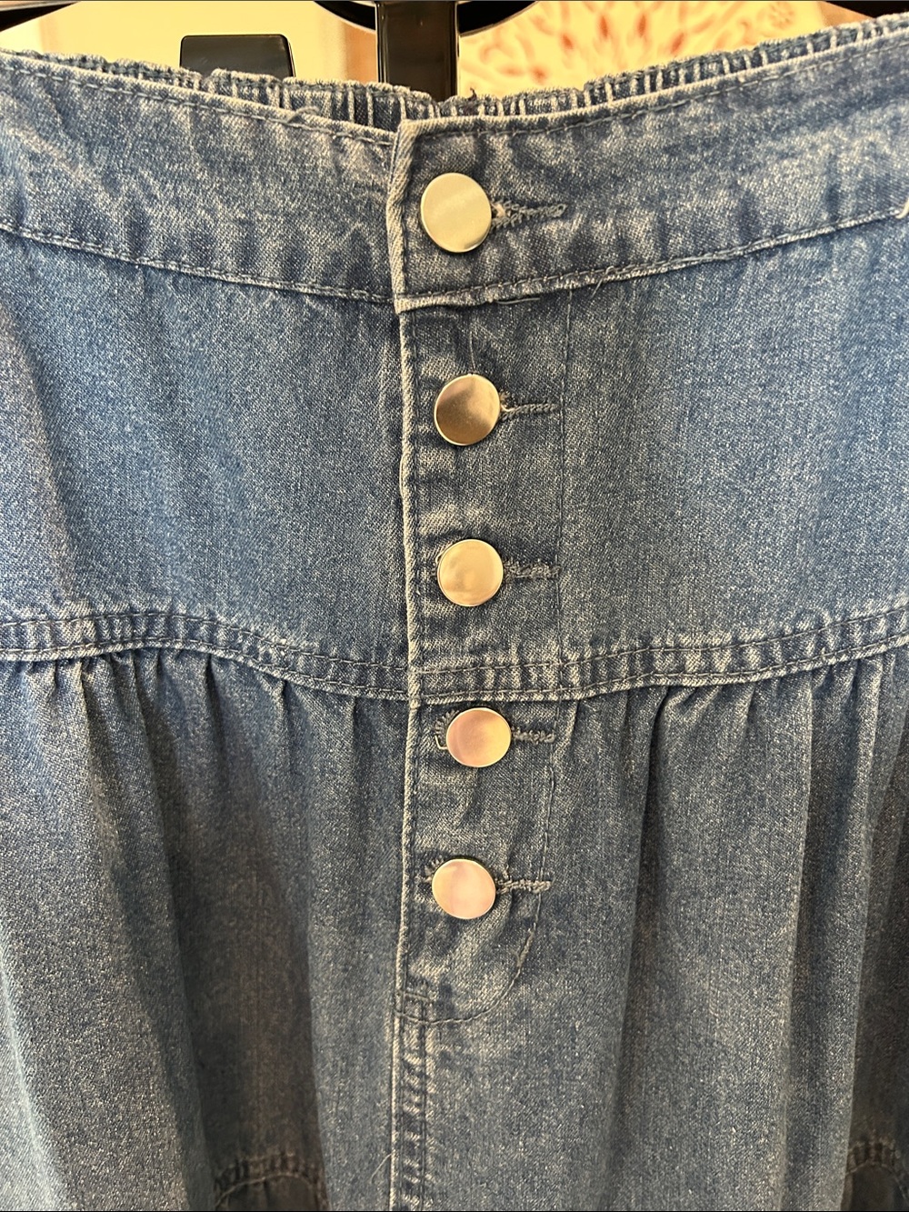 Denim Tiered Button-Front Maxi Skirt - Blue - Picture 2 of 4
